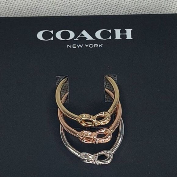 COACH Ring 7 Signature logo Pave Crystals Ring Set Set of 3 Stackables Interlock - Picture 4 of 6